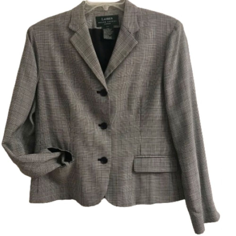 Lauren Ralph Lauren Viscose/Wool Blend Houndstooth Plaid Blazer 12P